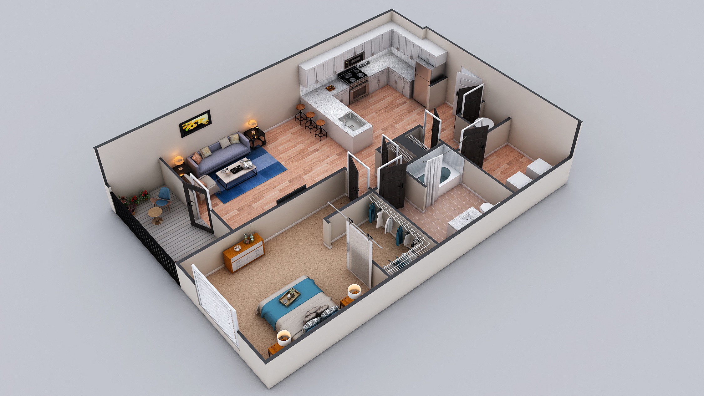 Floor plan for 1 bed, 1 bath, 900 sqft